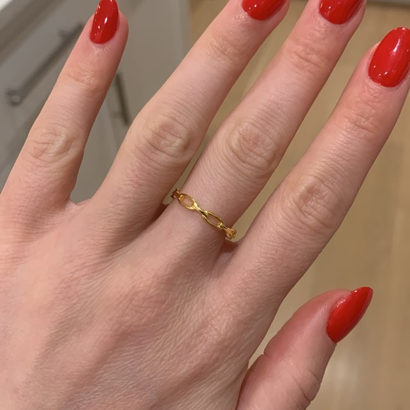 Thin dainty braided chain link ring s925 sterling silver plated gold - Picture 2 of 8